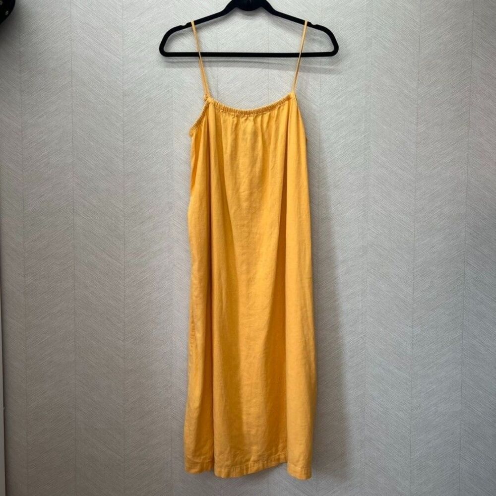 A New Day Linen-Blend Spaghetti Straps Yellow Midi Slip Dress Womens Size M